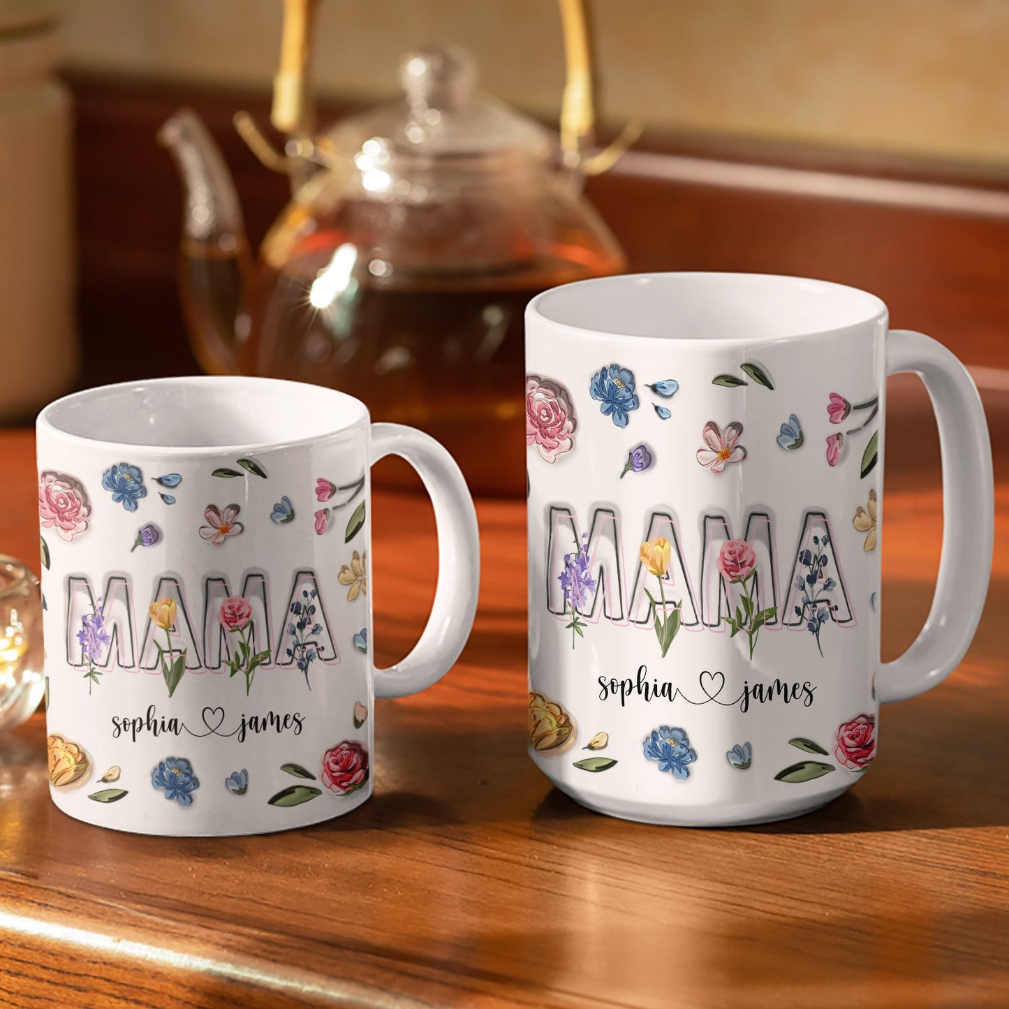 Mom, Nana Flowers - Gift For Mommy, Grandma - 3D Inflated Effect Printed Mug, Personalized White Edge-to-Edge Mug