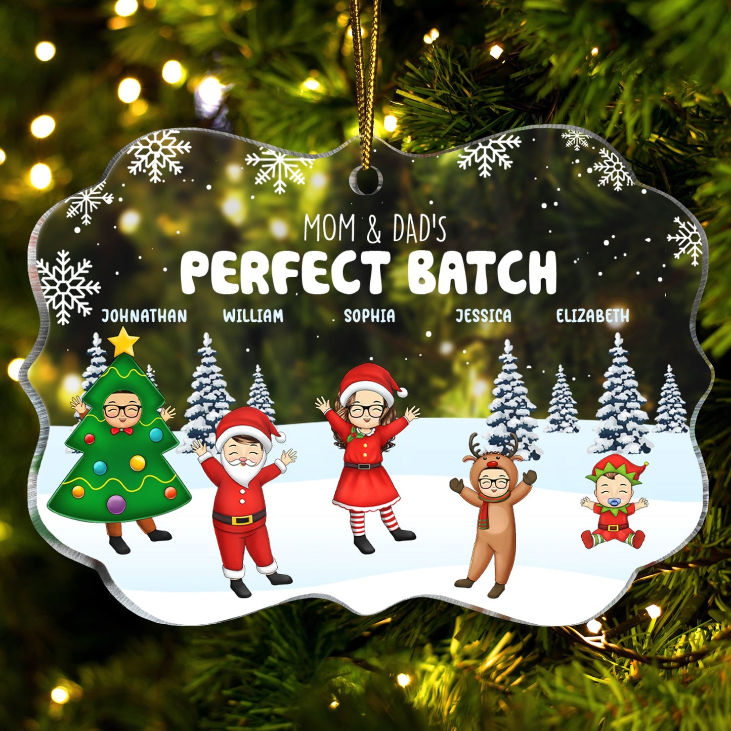 Grandma Grandpa Mom Dad Perfect Batch Chibi Kid, Baby - Christmas Gift For Parents, Grandparents - Personalized Medallion Acrylic Ornament