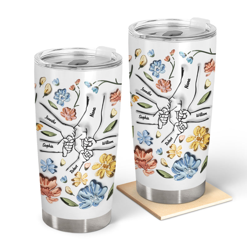 A Heartfelt Promise: ‘Hand In Hand, I Will Always Protect You’ - Personalized 3D Inflated Effect Tumbler for Mom & Grandma