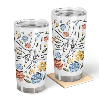A Heartfelt Promise: ‘Hand In Hand, I Will Always Protect You’ - Personalized 3D Inflated Effect Tumbler for Mom & Grandma