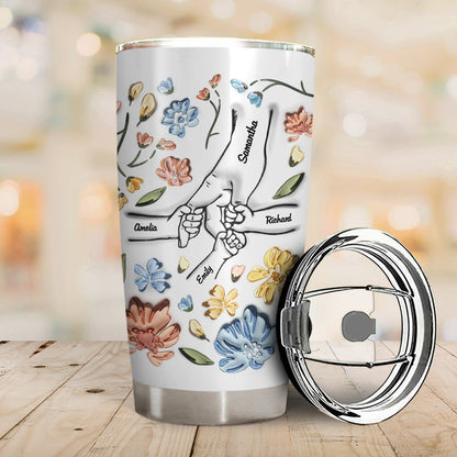 A Heartfelt Promise: ‘Hand In Hand, I Will Always Protect You’ - Personalized 3D Inflated Effect Tumbler for Mom & Grandma