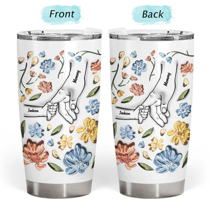 A Heartfelt Promise: ‘Hand In Hand, I Will Always Protect You’ - Personalized 3D Inflated Effect Tumbler for Mom & Grandma