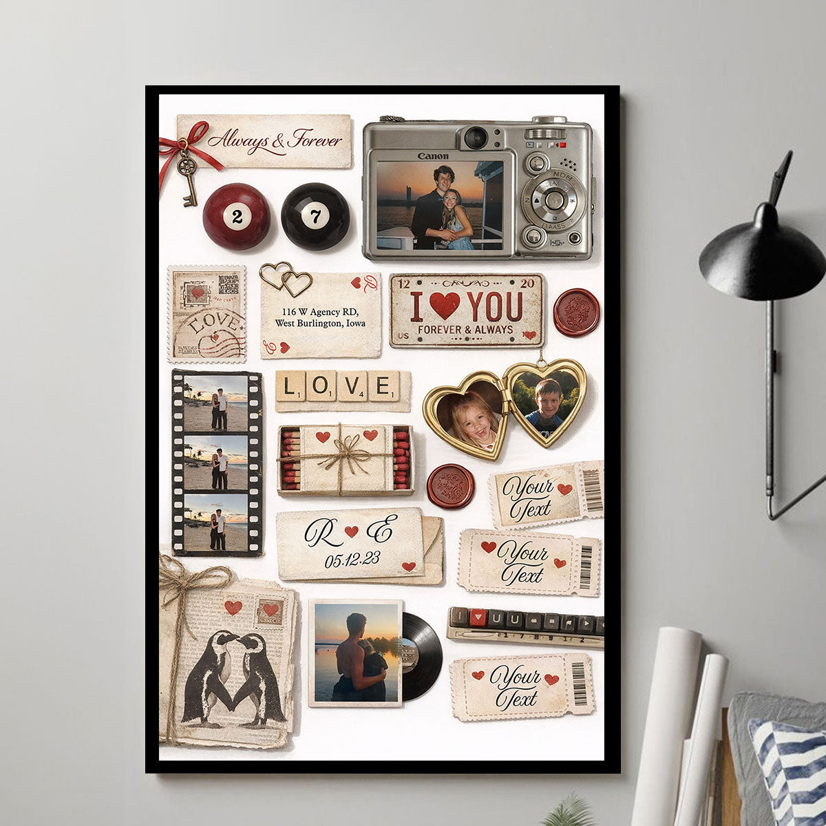 Personalized Custom Couple Matchbook Romantic Love Collage Poster / Canvas - Sentimental Gift For Couples
