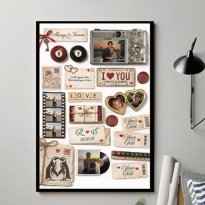 Personalized Custom Couple Matchbook Romantic Love Collage Poster / Canvas - Sentimental Gift For Couples