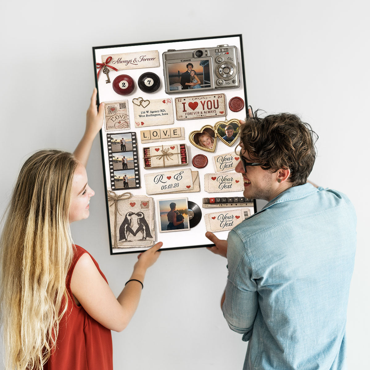 Personalized Custom Couple Matchbook Romantic Love Collage Poster / Canvas - Sentimental Gift For Couples