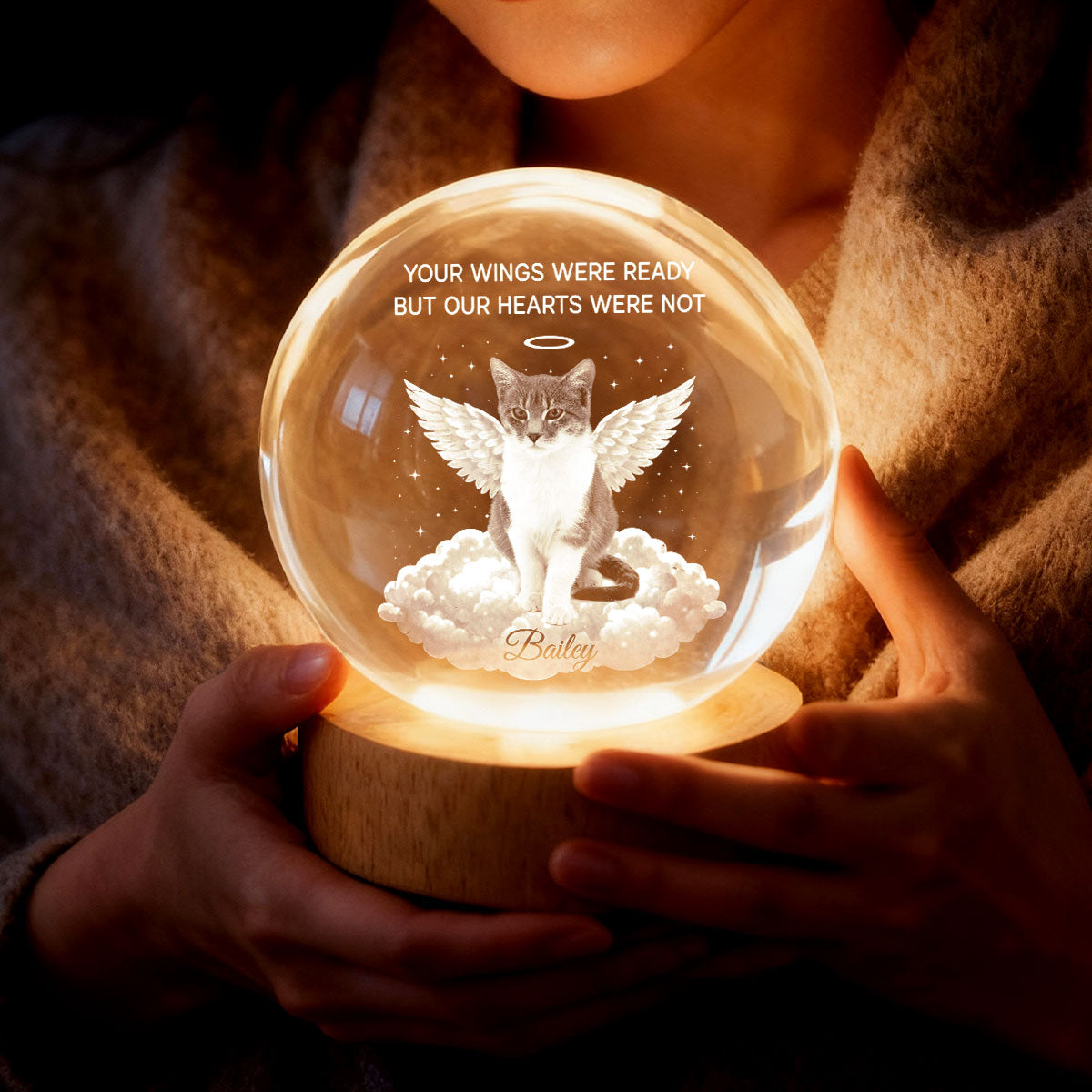 Your Light Will Always Shine in My Heart - Personalized Pet Memorial Crystal Ball LED Night Light
