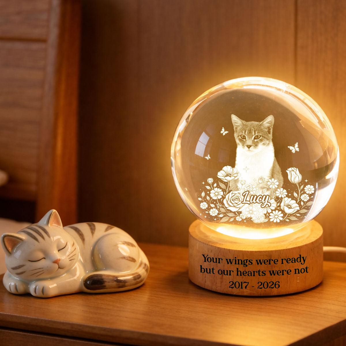 Custom Pet Portrait Crystal Ball LED Night Light - Personalized Memorial Gift for Pet Lovers