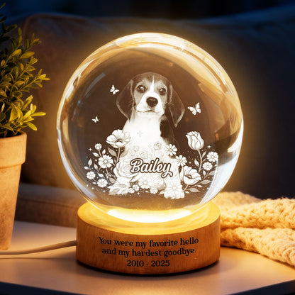 Custom Pet Portrait Crystal Ball LED Night Light - Personalized Memorial Gift for Pet Lovers