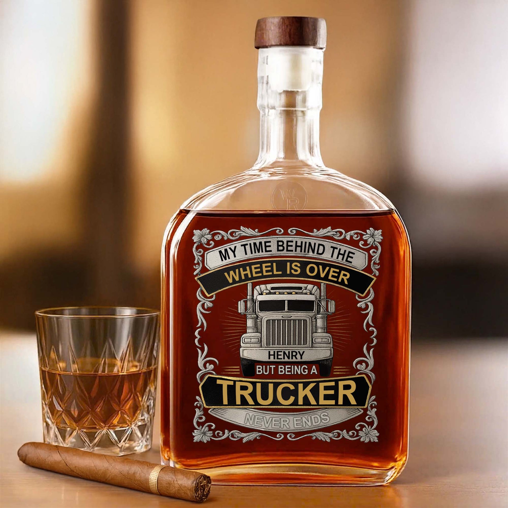 My Time Behind The Wheels Is Over - Personalized Custom Truck Design Whiskey Bottle