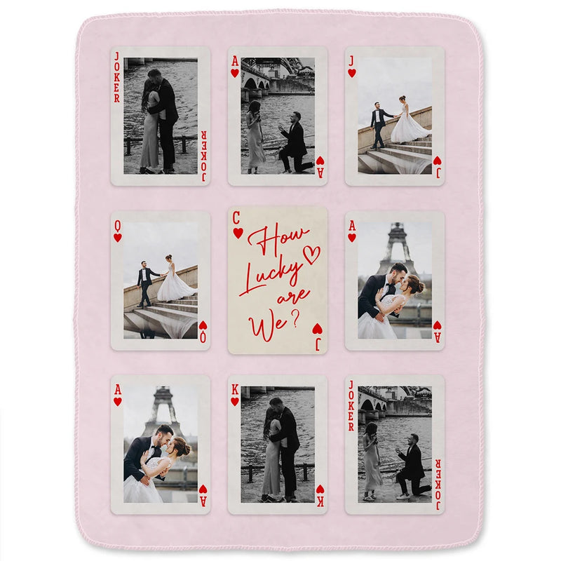 Lucky In Love - Personalized Custom Playing Card Couple Photo Blanket