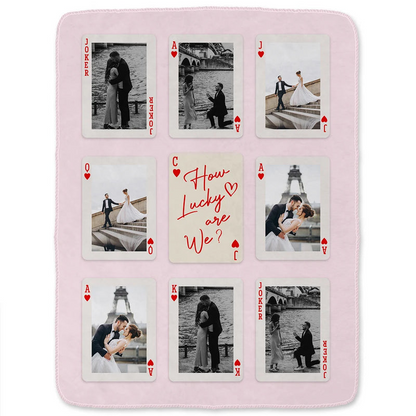 Lucky In Love - Personalized Custom Playing Card Couple Photo Blanket
