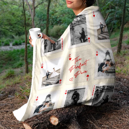 Lucky In Love - Personalized Custom Playing Card Couple Photo Blanket