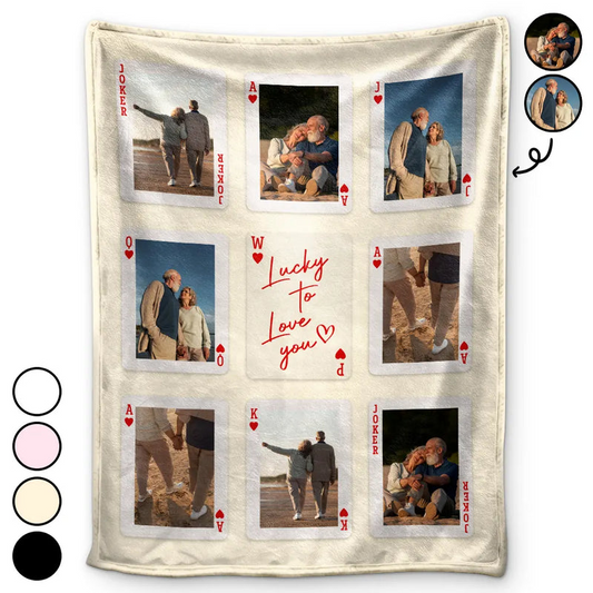 Lucky In Love - Personalized Custom Playing Card Couple Photo Blanket