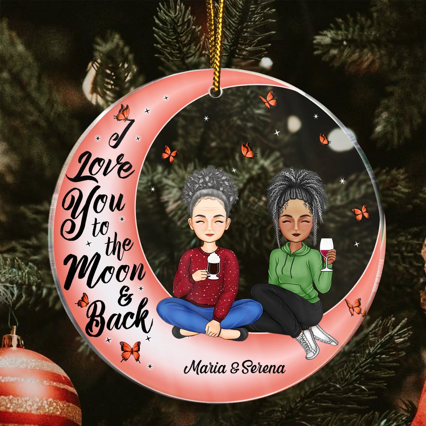 I Love You To The Moon And Back - Christmas Gift For Family, Grandparents, Parents - Personalized Circle Acrylic Ornament