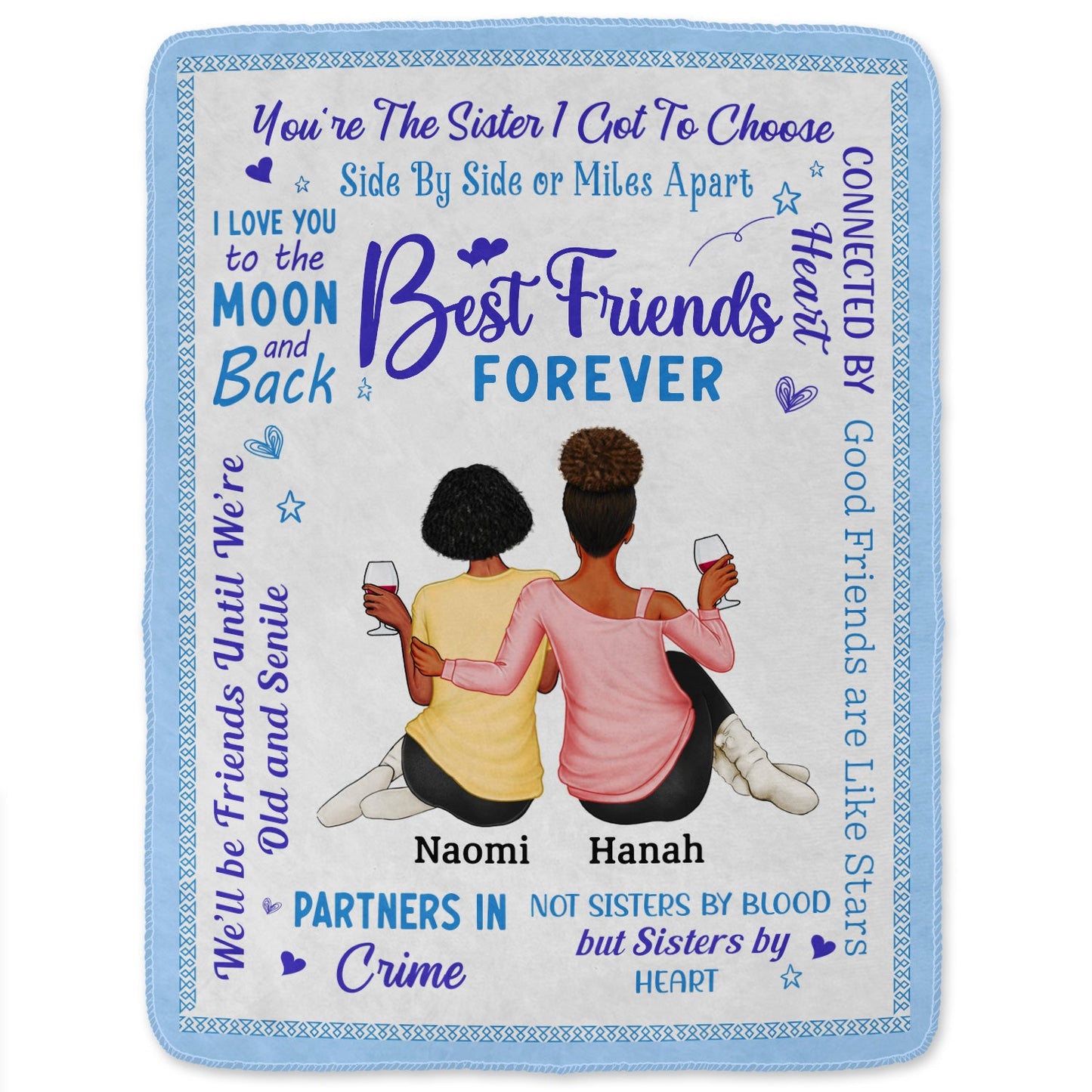 Best Friends Forever Connected By Heart - Loving Gifts For Besties - Personalized Fleece Blanket