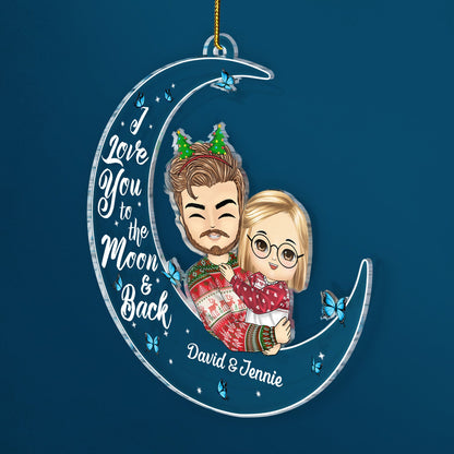 I Love You To The Moon And Back Papa, Nana Chibi - Christmas Gift For Grandparents - Personalized Cutout Acrylic Ornament