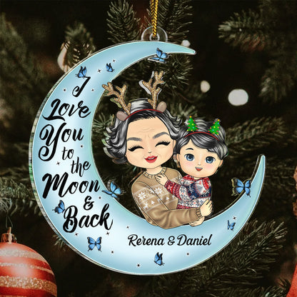 I Love You To The Moon And Back Papa, Nana Chibi - Christmas Gift For Grandparents - Personalized Cutout Acrylic Ornament