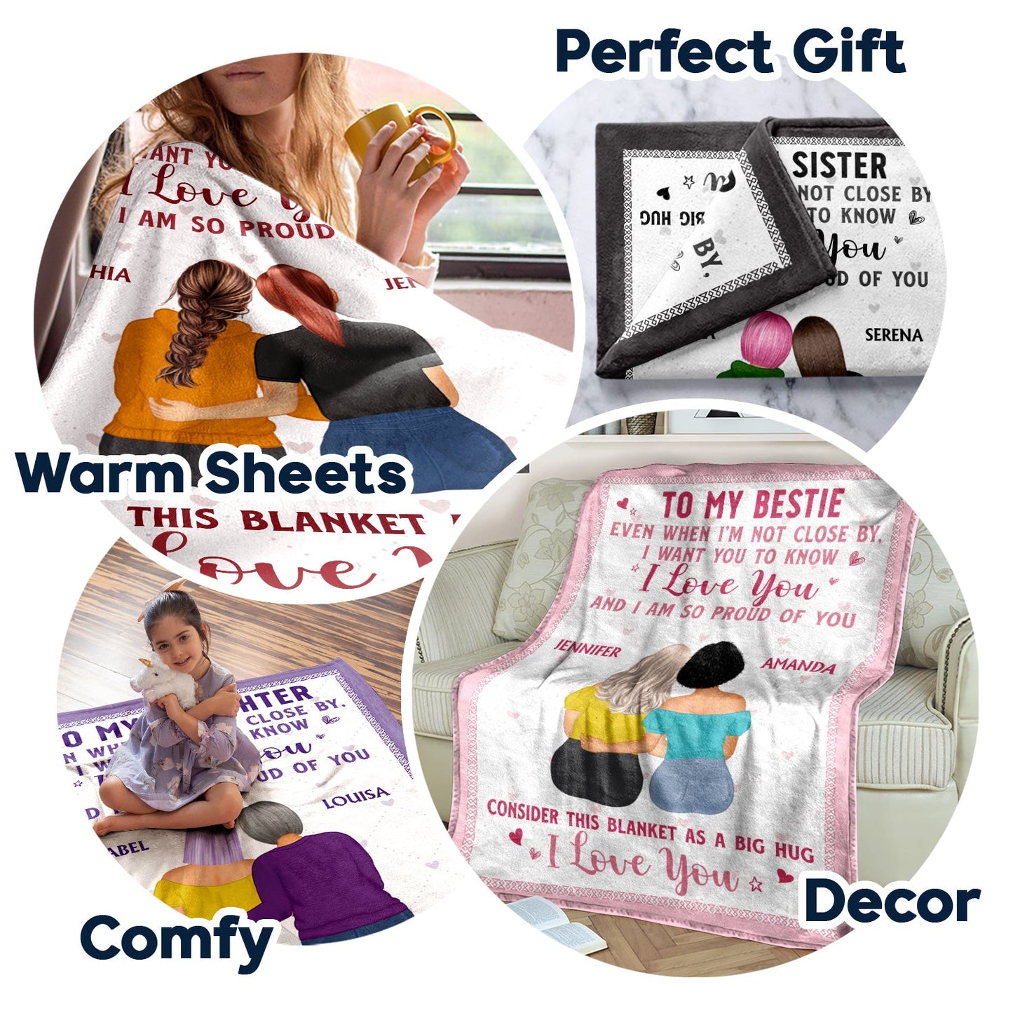 Heartfelt Personalized Sister Blanket: 'Even When I'm Not Close By, I Love You'