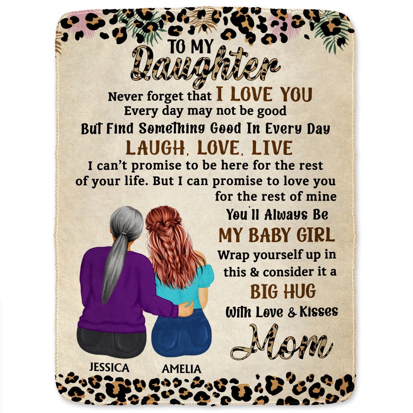 “Never Forget That I Love You” - Personalized Fleece Sherpa Blanket for Daughter, from Mom