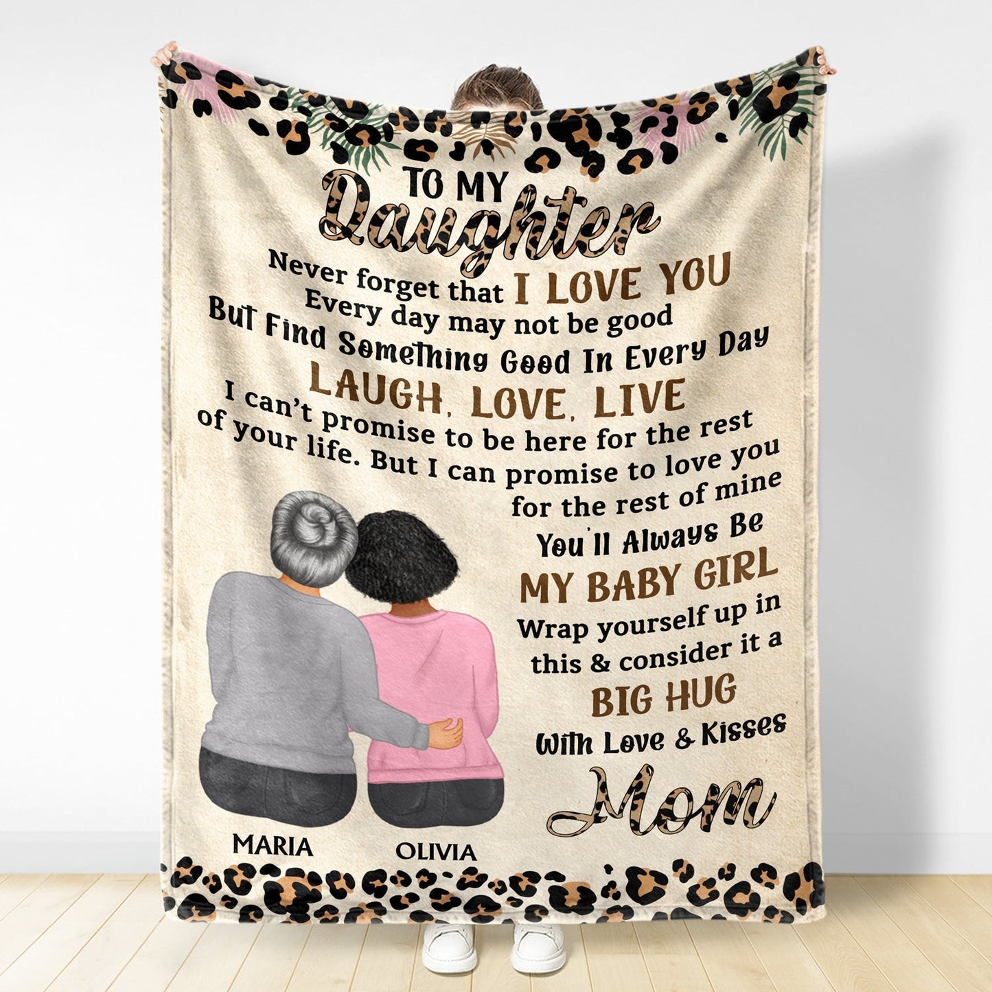“Never Forget That I Love You” - Personalized Fleece Sherpa Blanket for Daughter, from Mom
