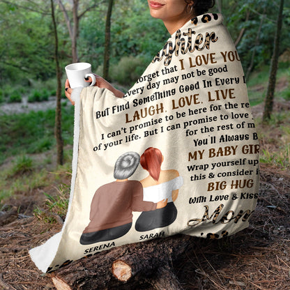 “Never Forget That I Love You” - Personalized Fleece Sherpa Blanket for Daughter, from Mom