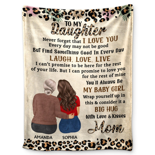 “Never Forget That I Love You” - Personalized Fleece Sherpa Blanket for Daughter, from Mom