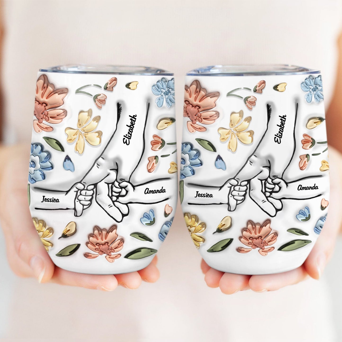 Custom Hand In Hand Family Tumbler - Personalized Name Keepsake Gift