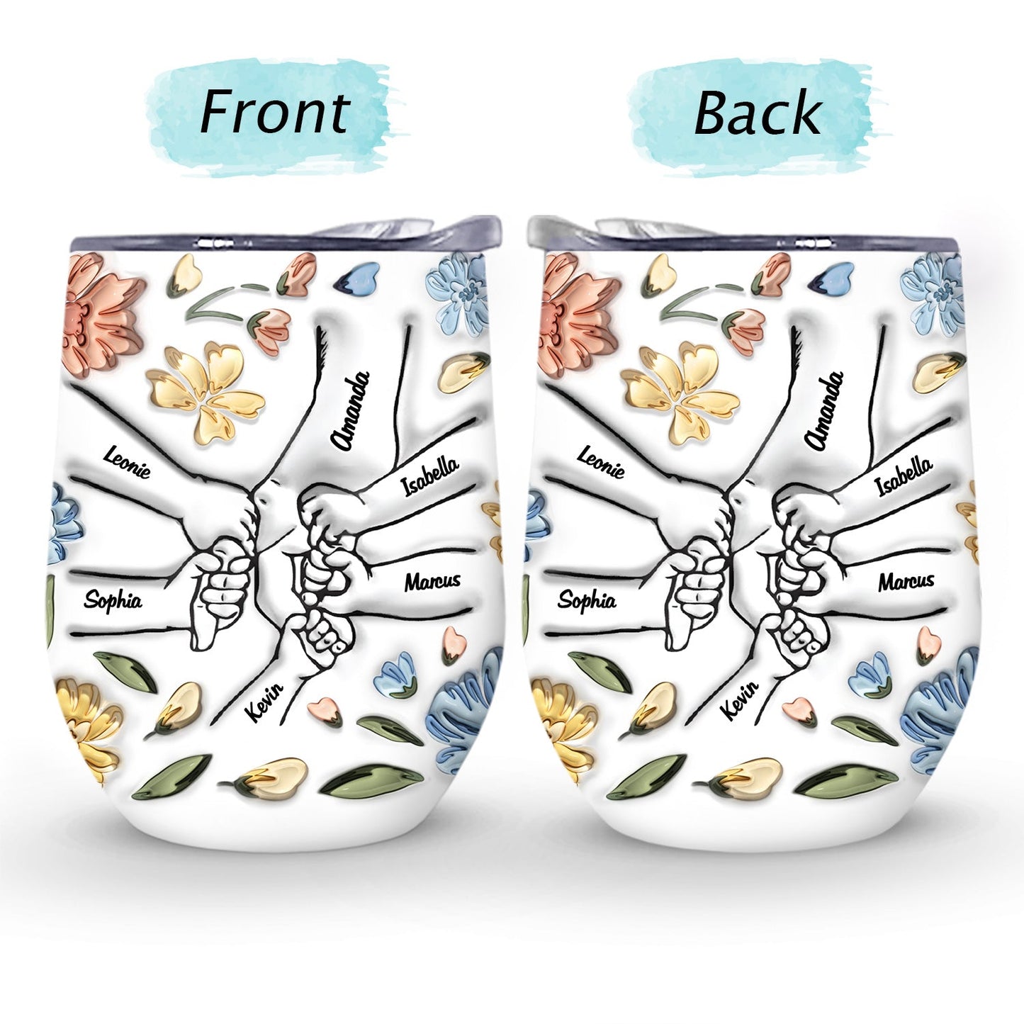 Custom Hand In Hand Family Tumbler - Personalized Name Keepsake Gift