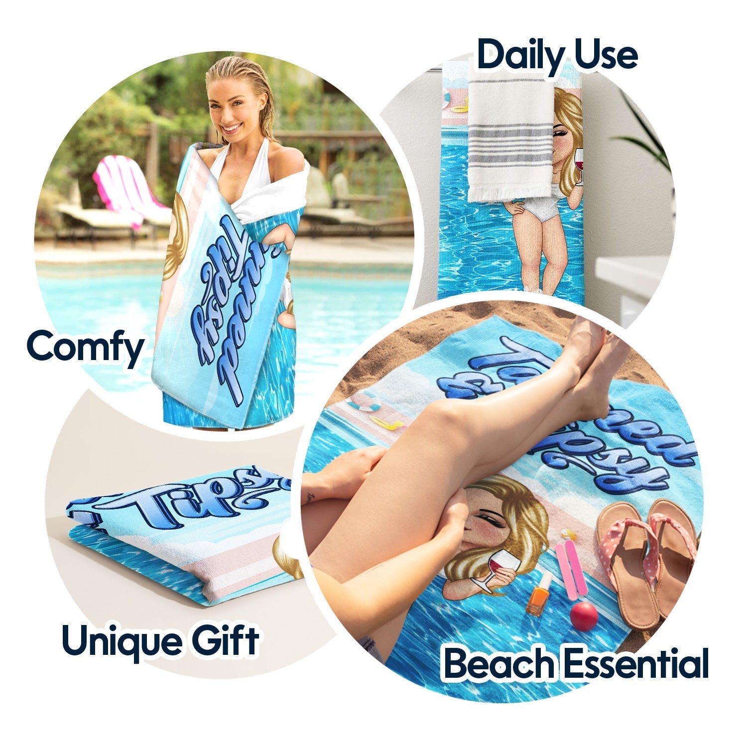 Personalized Tanned And Tipsy Beach Towel - Custom Gift For Woman Beach Lovers
