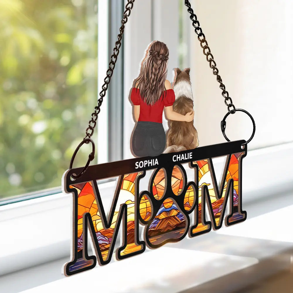 Sympathy Dog Mom Suncatcher - Personalized Window Hanging Suncatcher Ornament