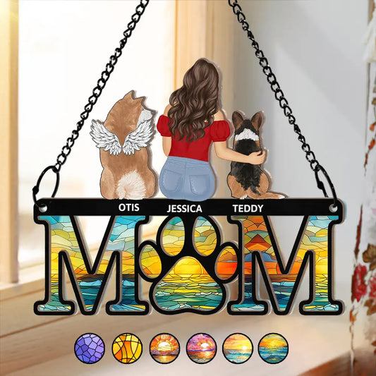 Sympathy Dog Mom Suncatcher - Personalized Window Hanging Suncatcher Ornament