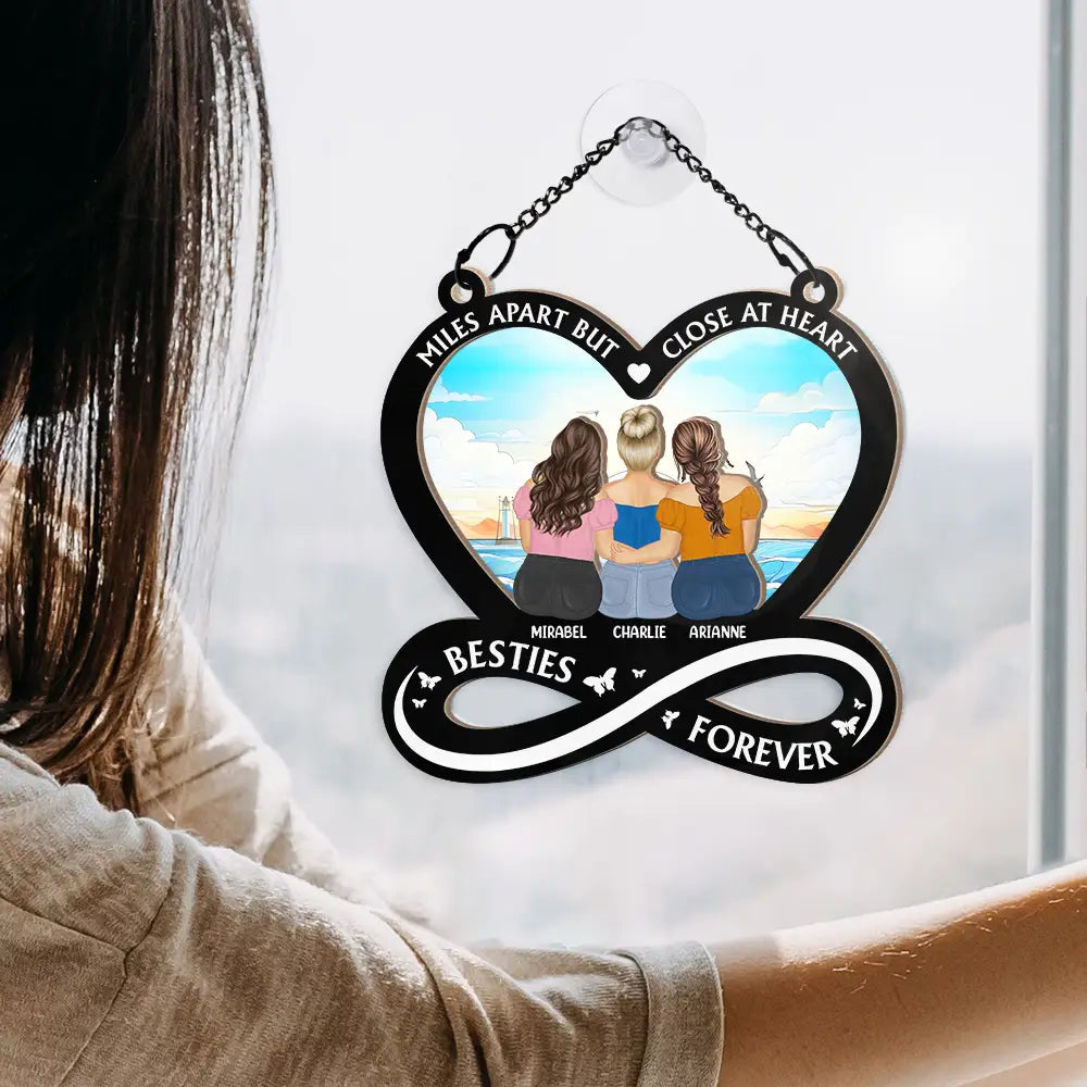 Not Sisters By Blood But Sisters By Heart - Personalized Window Hanging Suncatcher Ornament