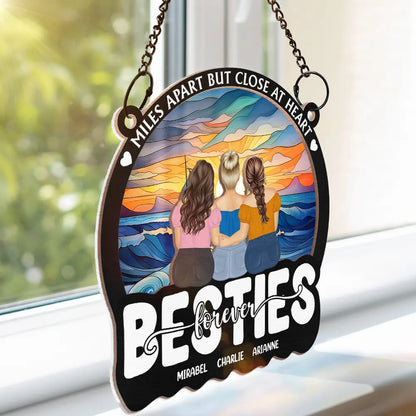 Besties Forever Sisters By Heart - Personalized Window Hanging Suncatcher Ornament