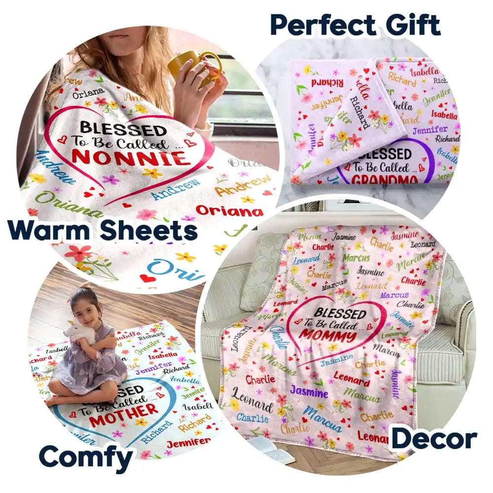 Heartfelt Personalized 'Blessed To Be Called Grandma' Names Blanket