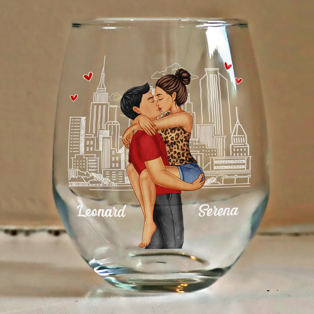Gift For Couples,Gift For Boyfriend,Gift For Husband,Gift For Wife,Gift For Girlfriend,Love - Kissing Couple In Case I Don't Say It Enough - Personalized Stemless Wine Glass