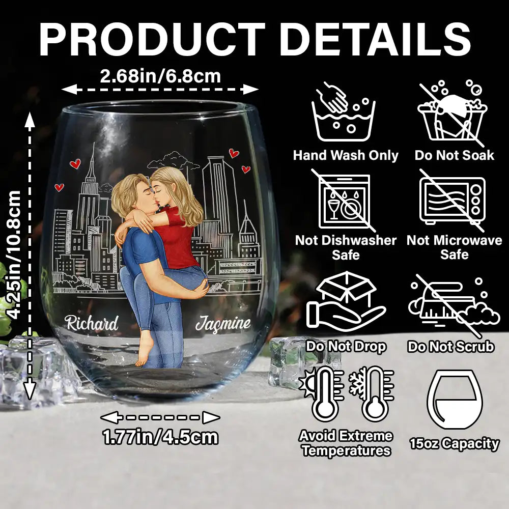 Gift For Couples,Gift For Boyfriend,Gift For Husband,Gift For Wife,Gift For Girlfriend,Love - Kissing Couple In Case I Don't Say It Enough - Personalized Stemless Wine Glass
