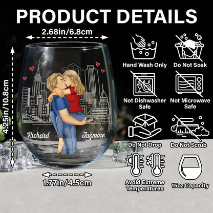 Gift For Couples,Gift For Boyfriend,Gift For Husband,Gift For Wife,Gift For Girlfriend,Love - Kissing Couple In Case I Don't Say It Enough - Personalized Stemless Wine Glass