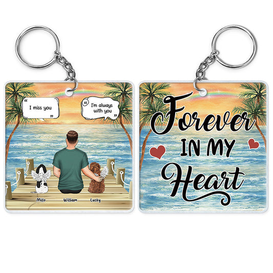 Custom Dog Dad Memorial For Loved One Keychain with 'Forever In My Heart' Quote