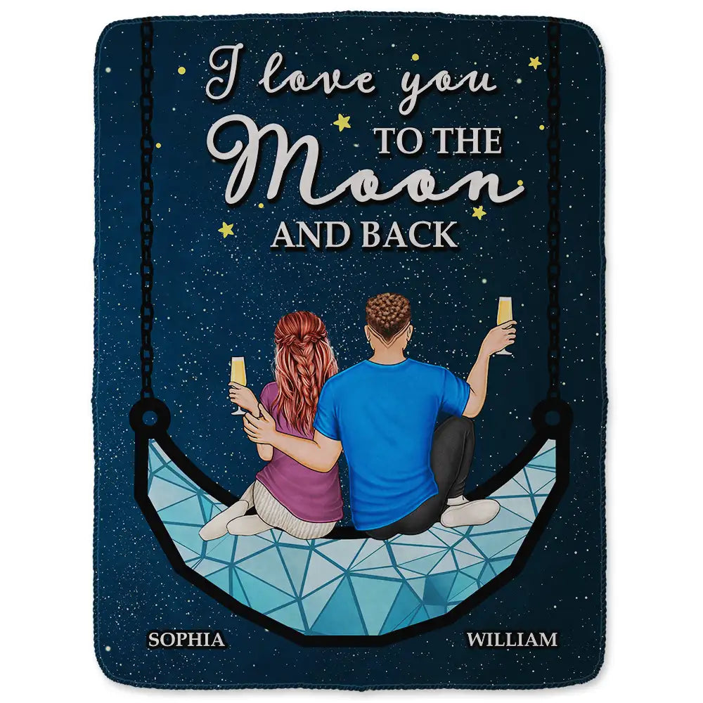 Couple I Love You To The Moon & Back - Personalized Fleece Blanket, Sherpa Blanket