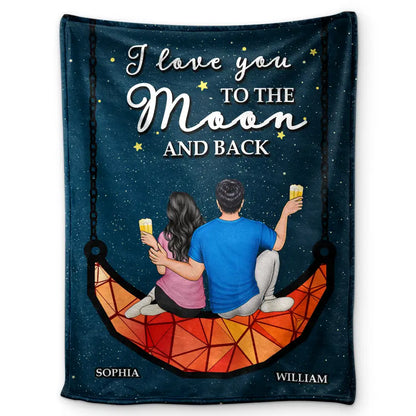 Couple I Love You To The Moon & Back - Personalized Fleece Blanket, Sherpa Blanket