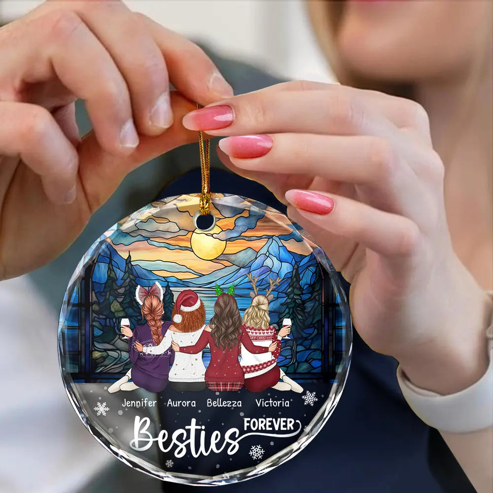 Christmas Unbiological Sister Stained Glass - Personalized Circle Glass Ornament