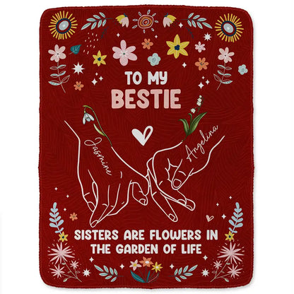 Gift For Sisters,Gift For Bestie,Love - Birth Flower Hands Holding As A Hug - Personalized Fleece Blanket, Sherpa Blanket