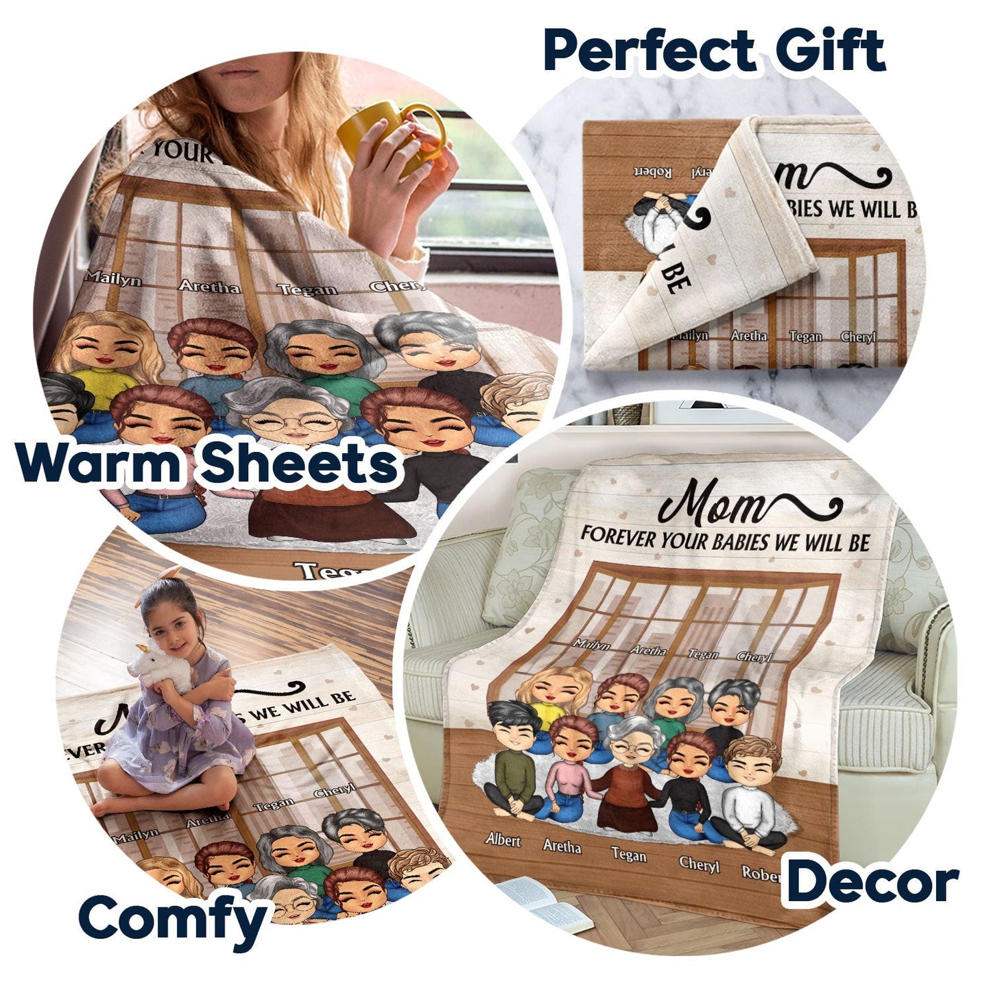 Mother & Children Forever Linked Together - Personalized Custom Family Blanket