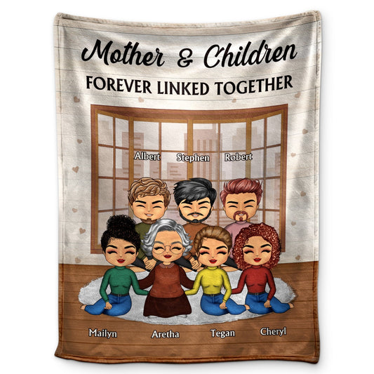 Mother & Children Forever Linked Together - Personalized Custom Family Blanket