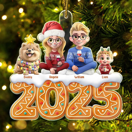 Christmas Gingerbread Family 3D Effect - Personalized Custom Shaped Acrylic Ornament
