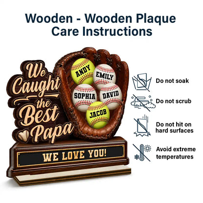 Custom Baseball Glove Wooden Plaque for Dad with personalized design details for meaningful gifting image 6