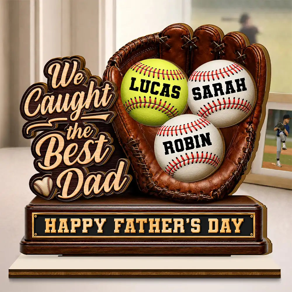 Custom Baseball Glove Wooden Plaque for Dad with personalized design details for meaningful gifting
