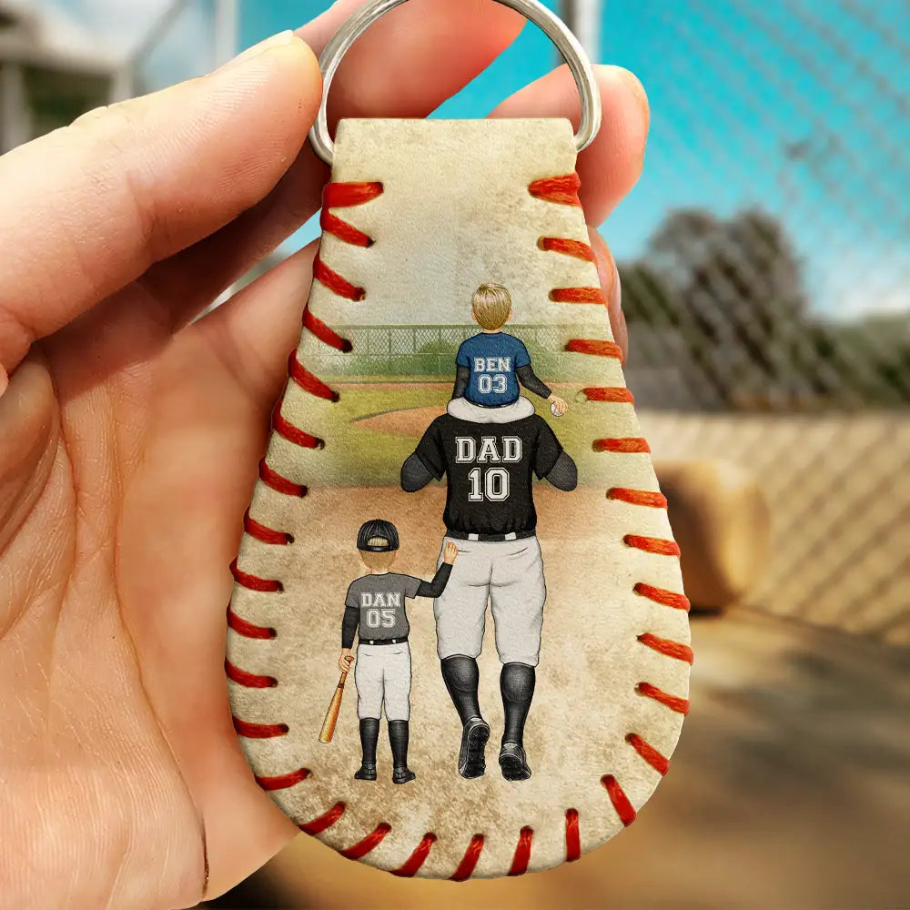 Personalized Leather Baseball Keychain personalization view for Dad