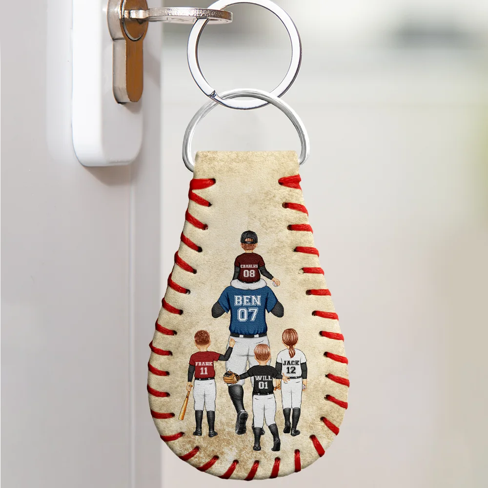 Keychain material and size view - Personalized Leather Baseball Keychain