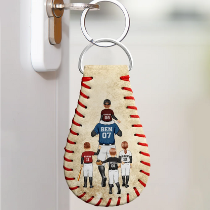 Keychain material and size view - Personalized Leather Baseball Keychain